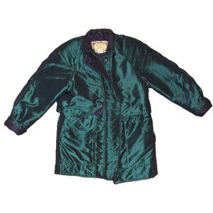 Vintage Innovations By Izzi Teal Purple Shiny Puffy Coat Womens Size M (8-10)P